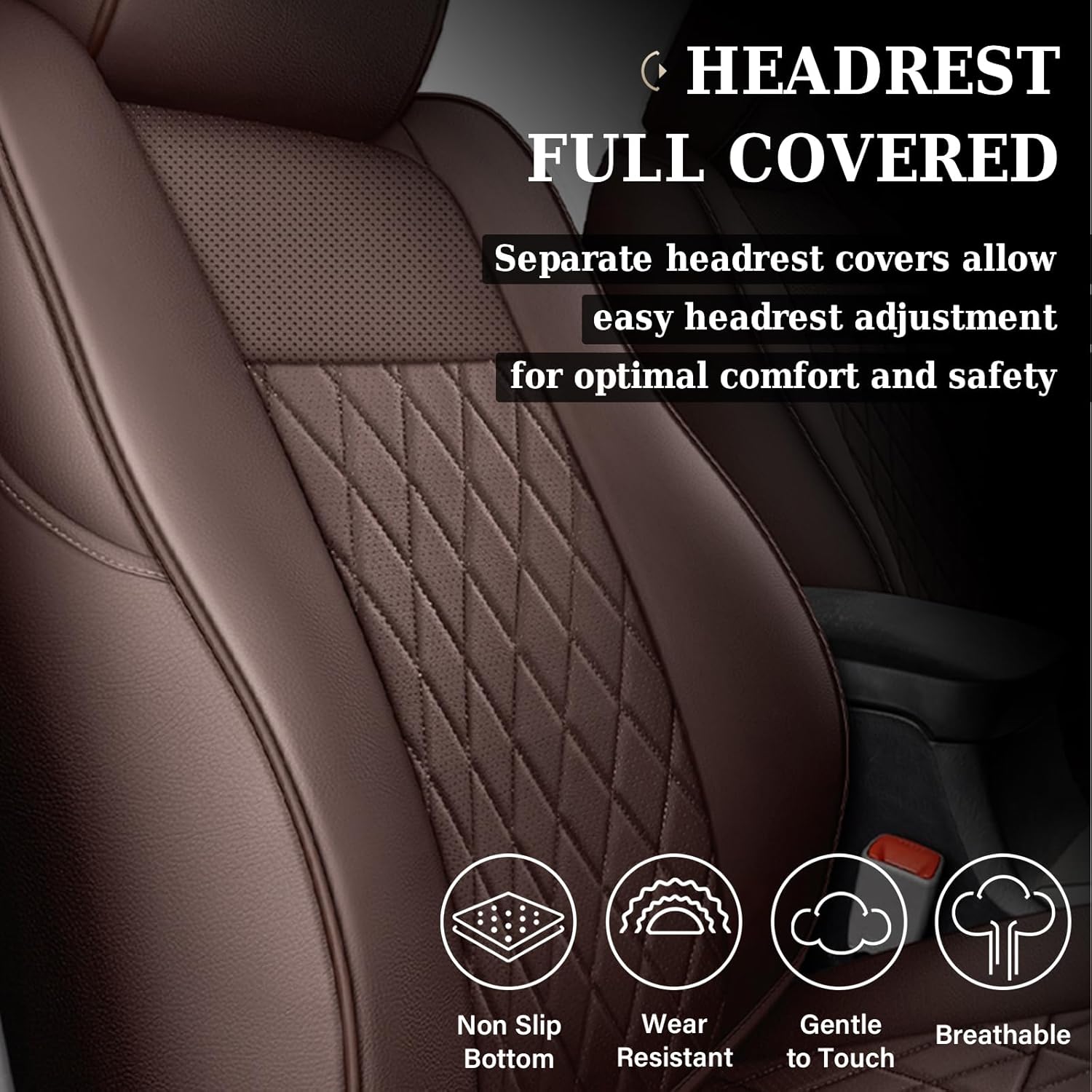 Coverado Tacoma Seat Covers, Leather Car Seat Covers Full Set Custom Fit 2005-2023 Toyota Tacoma Double/Crew Cab, Seat Covers for Cars Car Seat Protector(Brown)