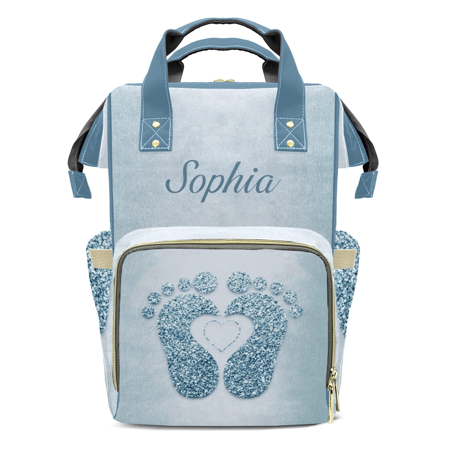 Blue Heart Feet Mommy Bag for Baby Girl Custom Diaper Bag Backpack Waterproof Multi-Function Travel Camping Picnic Diaper Carrying Bag