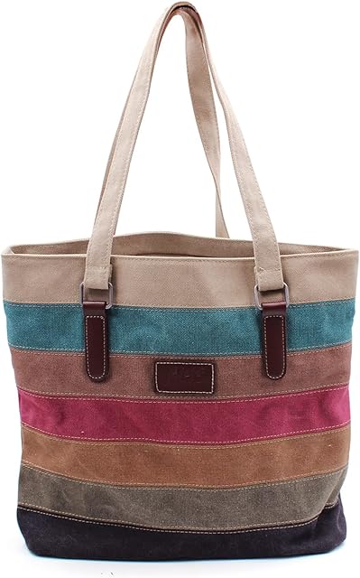 ADMIN NEWLIUXI Tote Bag, Striped Canvas Womens Handbag for School Work Shopping and Travel