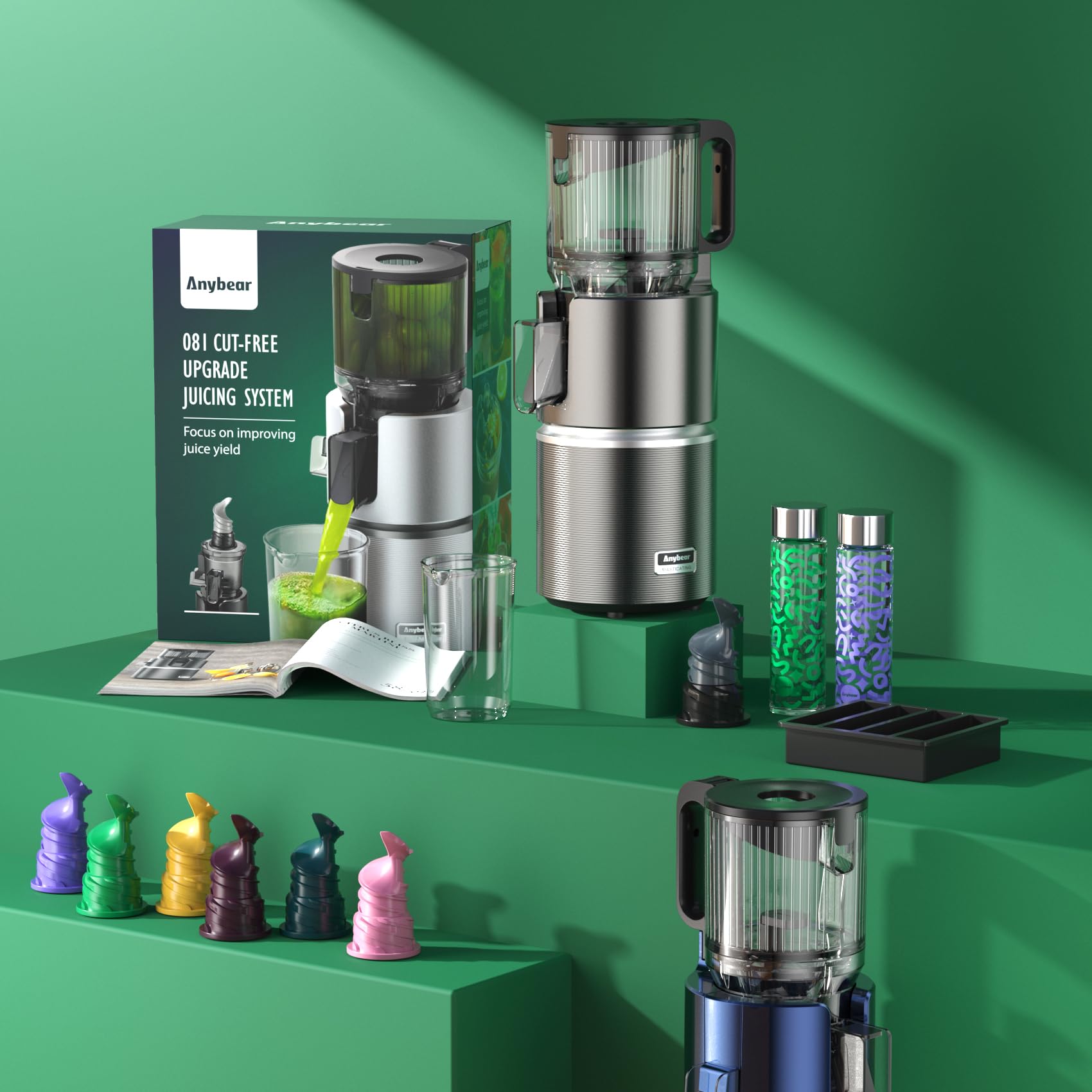 Anybear Centrifugeuse Extracteur de Jus à Froid 124 mm 350W Double Système de Pressage Lent Tritan sans BPA Gris