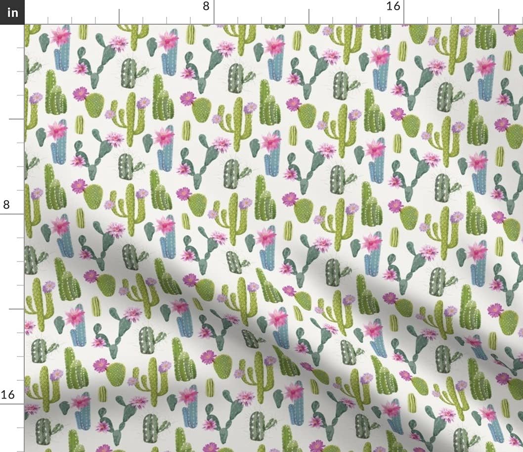Spoonflower Fabric - Cacti Pink Blooms Cactus Desert Pear Flower Printed on Petal Signature Cotton Fabric by The Yard - Sewing Quilting Apparel Crafts Decor