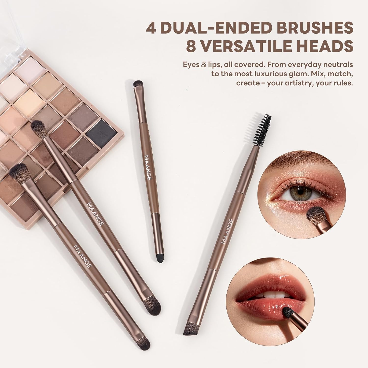 MAANGE 6 Pcs Makeup Brush Set Travel Double-Ended Makeup Brushes for Foundation Powder Concealer Blush Blending Eyeshadow Brushes-Brown