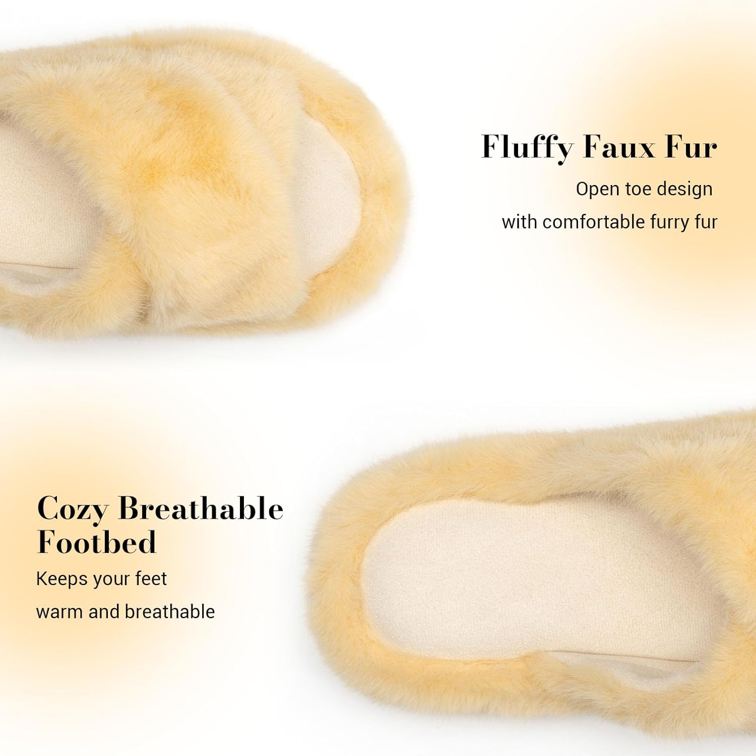 Women's Fuzzy Slippers Cross Band Slippers for Women House Shoes for Women Memory Foam Open Toe Quiet - Image 4