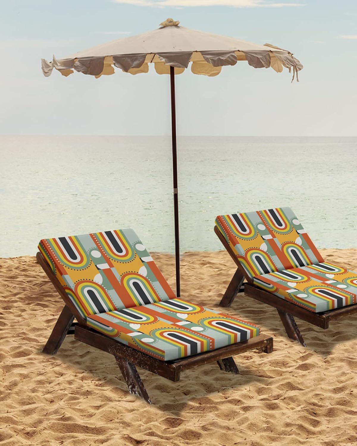 Ethnic Abstract Arch Stripe Mid Century Waterproof Cushion Covers 20x18In, Color Art Set of 4 Indoor Outdoor Chair Seat Cover Patio Cushion Slipcovers for Beach Pool Side Chair Sofa
