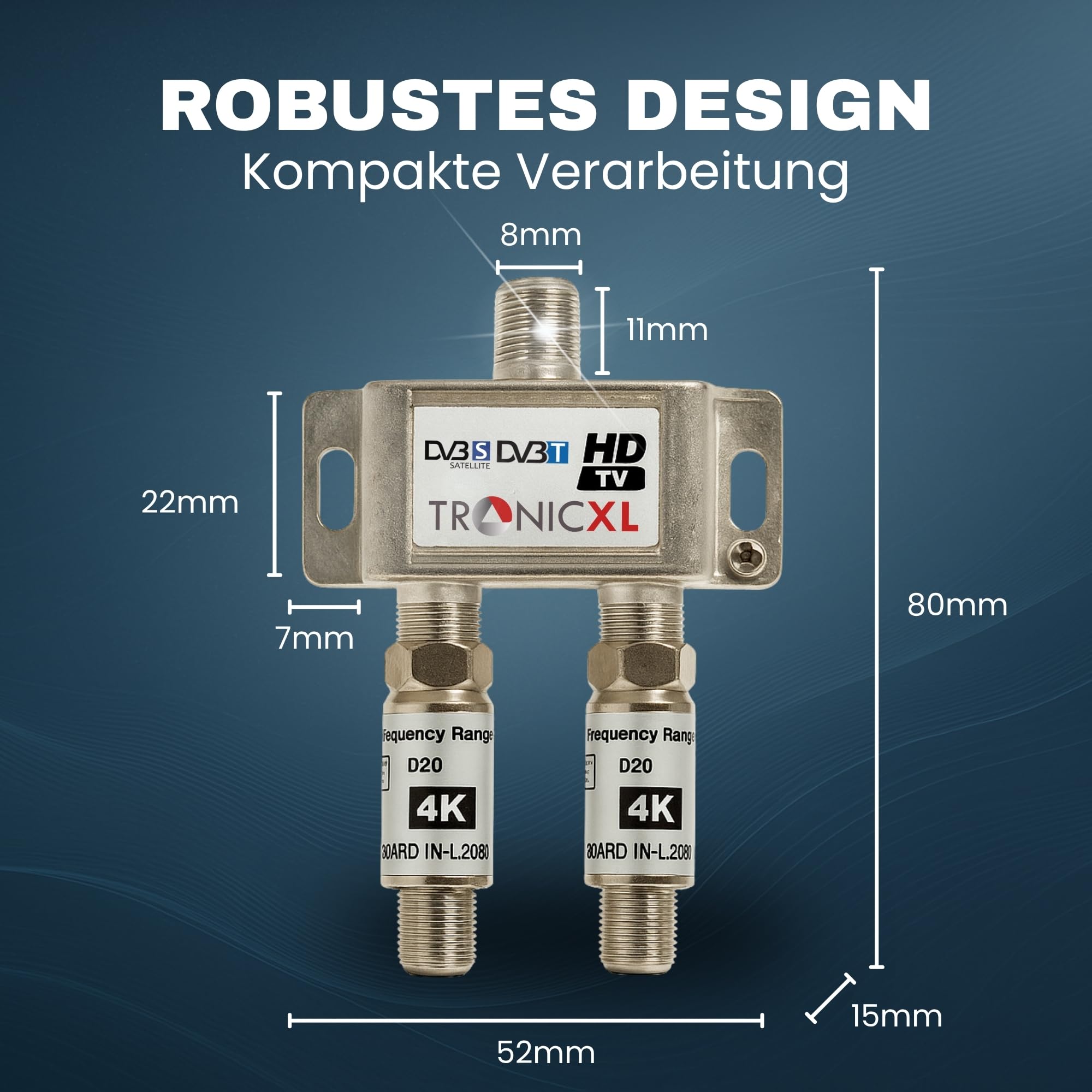 TronicXL Répartiteur satellite 2 voies 40 dB I Répartiteur d'antenne DVB-S2 DVB-T2 souple avec amplificateur pour amplificateur de signal HDTV 3D 4K pour une bonne réception