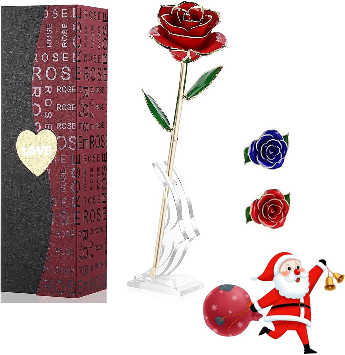 U-Kiss 24k Gold Rose with Transparent Stand,Forever Preserved Rose Flowers, for Women/Her/Mum/Grandma/Girlfriend, Romantic Present for Valentine's Day, Mother's Day, Anniversary, Birthday (Red)