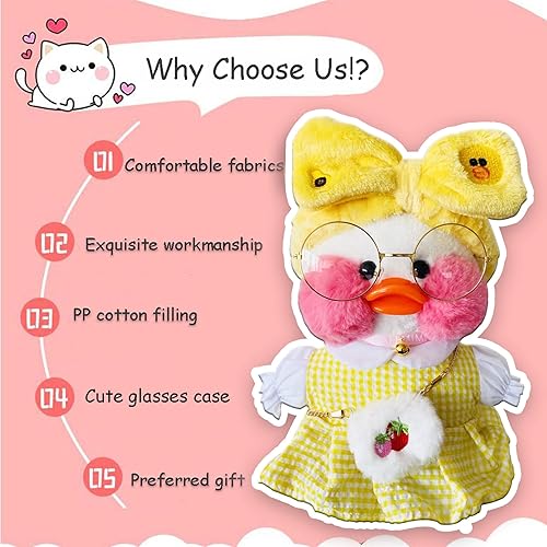 Miniatura 7 de LALAFANFAN Lindo juguete de peluche de pato amarillo con 12 accesorios ropa de vestir de bricolaje peluche de pato kawaii para niños