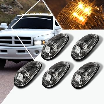 PM PERFORMOTOR 5Pcs Amber LED Cab Top Roof Running Lights Marker Lights Compatible with 99-01 Dodge Ram Truck,Black Housing/Clear Lens