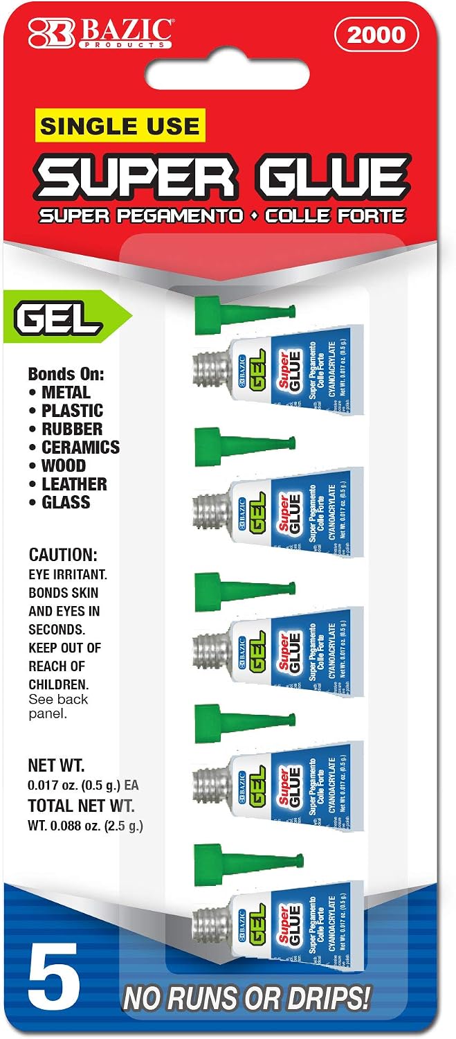 BAZIC Super Glue Gel 0.5g, Clear No Run Gel, Fast Dry Mini Small Tube Adhesive Bonding for Office & Home Improvement (5/Pack), 1-Pack