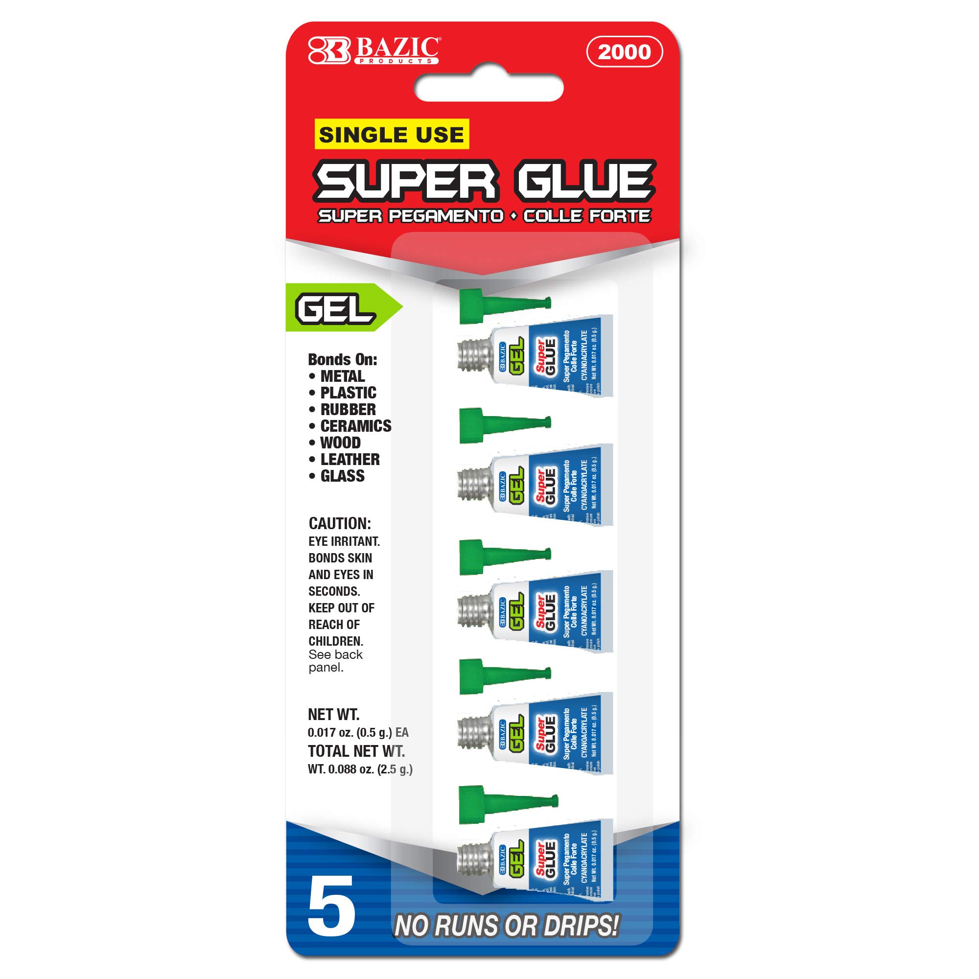 BAZIC 0.5g Super Glue Gel (5/Pack)