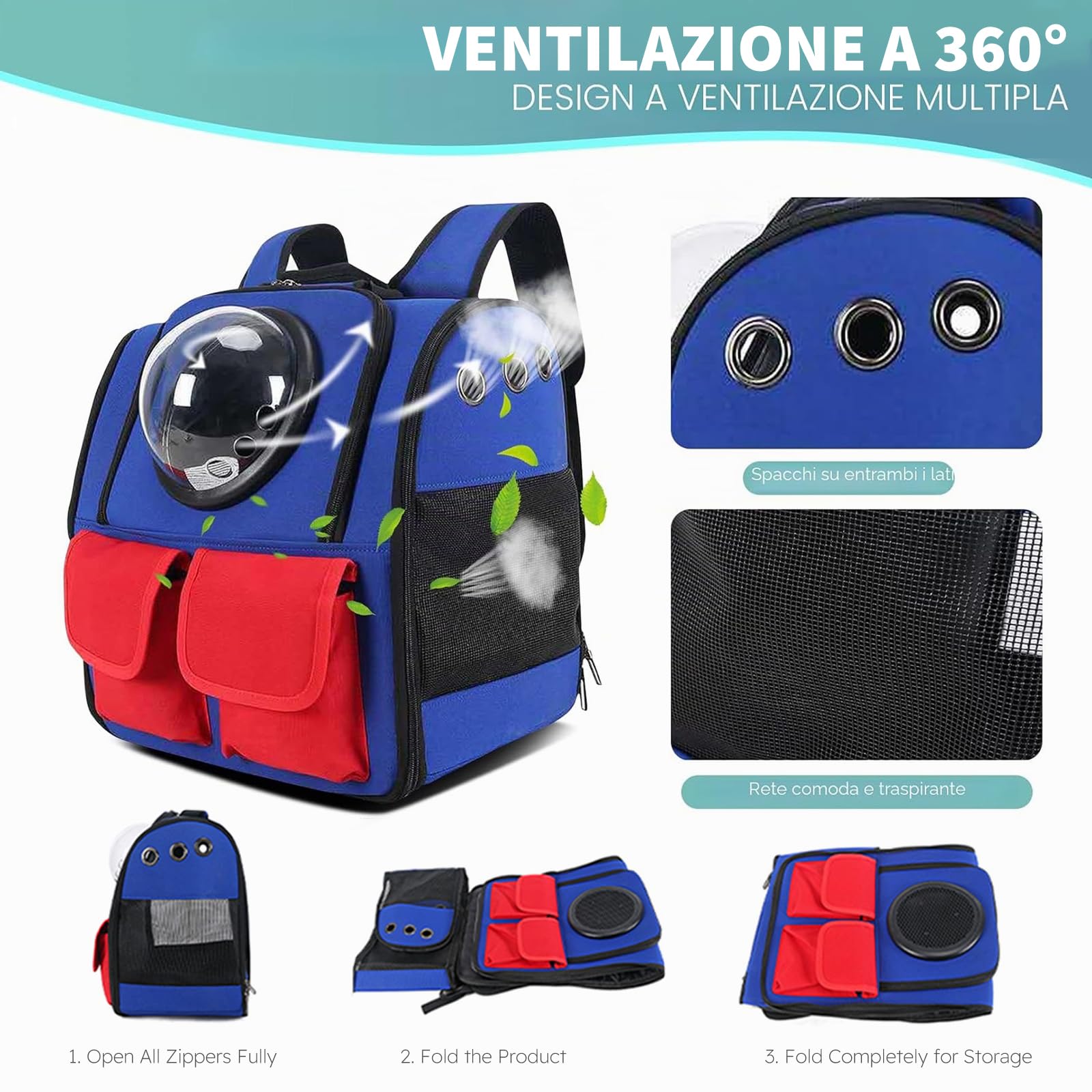 PETCUTE Katzen Rucksack Raumkapsel,Oxford-Tuch Hunderucksack für Kleine Katze,Atmungsaktiv Haustier Rucksack mit Herausnehmbarer Matte, Faltbar Hundetasche Transporttasche für Katzen Kleine Hunde