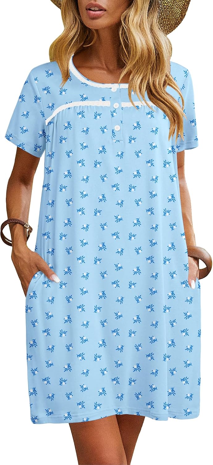 Ekouaer Women Nightgowns Short Sleeve Sleepwear Soft Nightshirt Pajamas