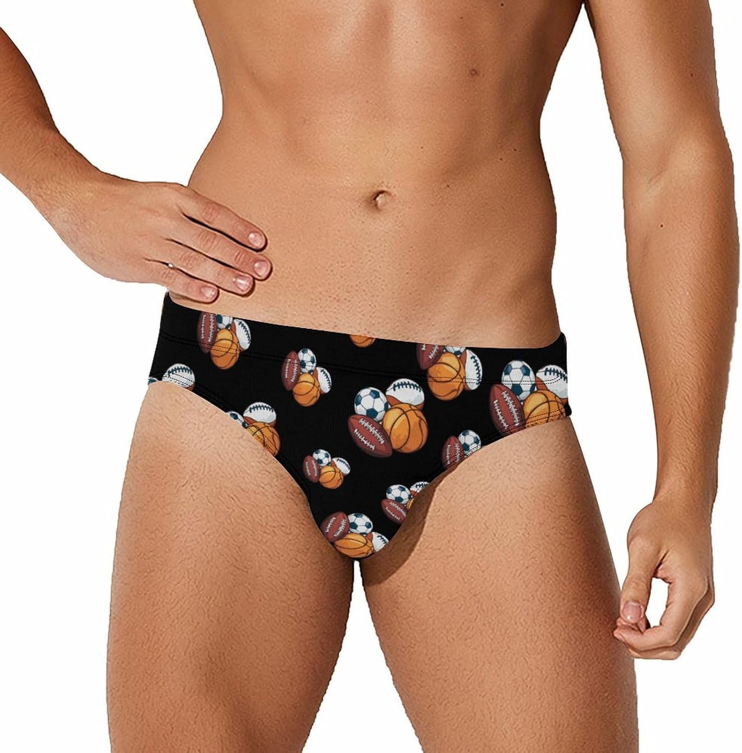 Sports Baseball Soccer-Football Men's Swimsuit Brief Sexy Bikini Briefs Retro Printed Swimwear Quick Dry Swimming Trunks 3X-Large