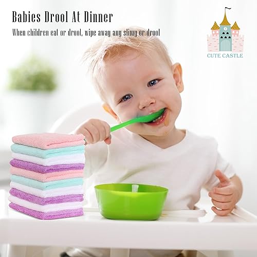 Miniatura 14 de Cute Castle Toallas ultrasuaves para bebé, paquete de 16 unidades, 9 x 9 pulgadas, suaves con la piel sensible para la cara y el cuerpo, felpa, ropa