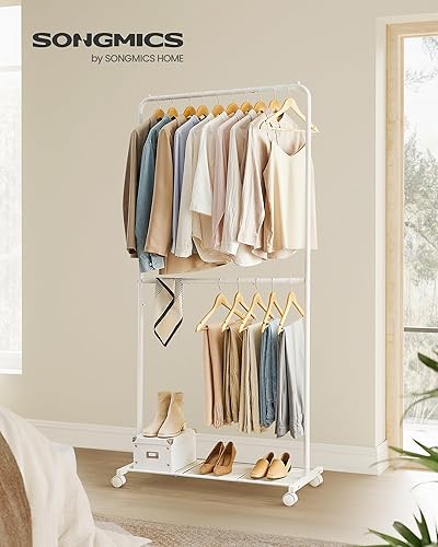 Miniatura 2 de SONGMICS Clothes Rack with Wheels, Double-Rod Clothing Rack for Hanging Clothes, 25.4mm Metal Garment Rack with Dense Mesh Storage Shelf, 110 lb