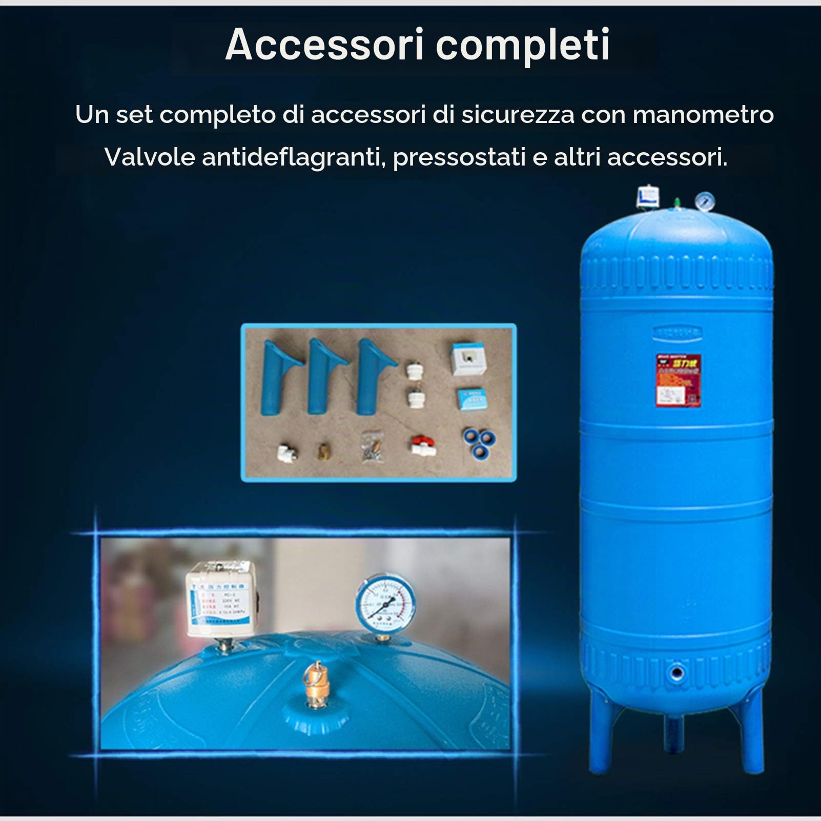 Serbatoio a pressione in PE completamente automatico, Serbatoi di stoccaggio dell'acqua per pompe booster in impianti idrici domestici, Vaso di espansione di approvvigionamento idrico di pozzo