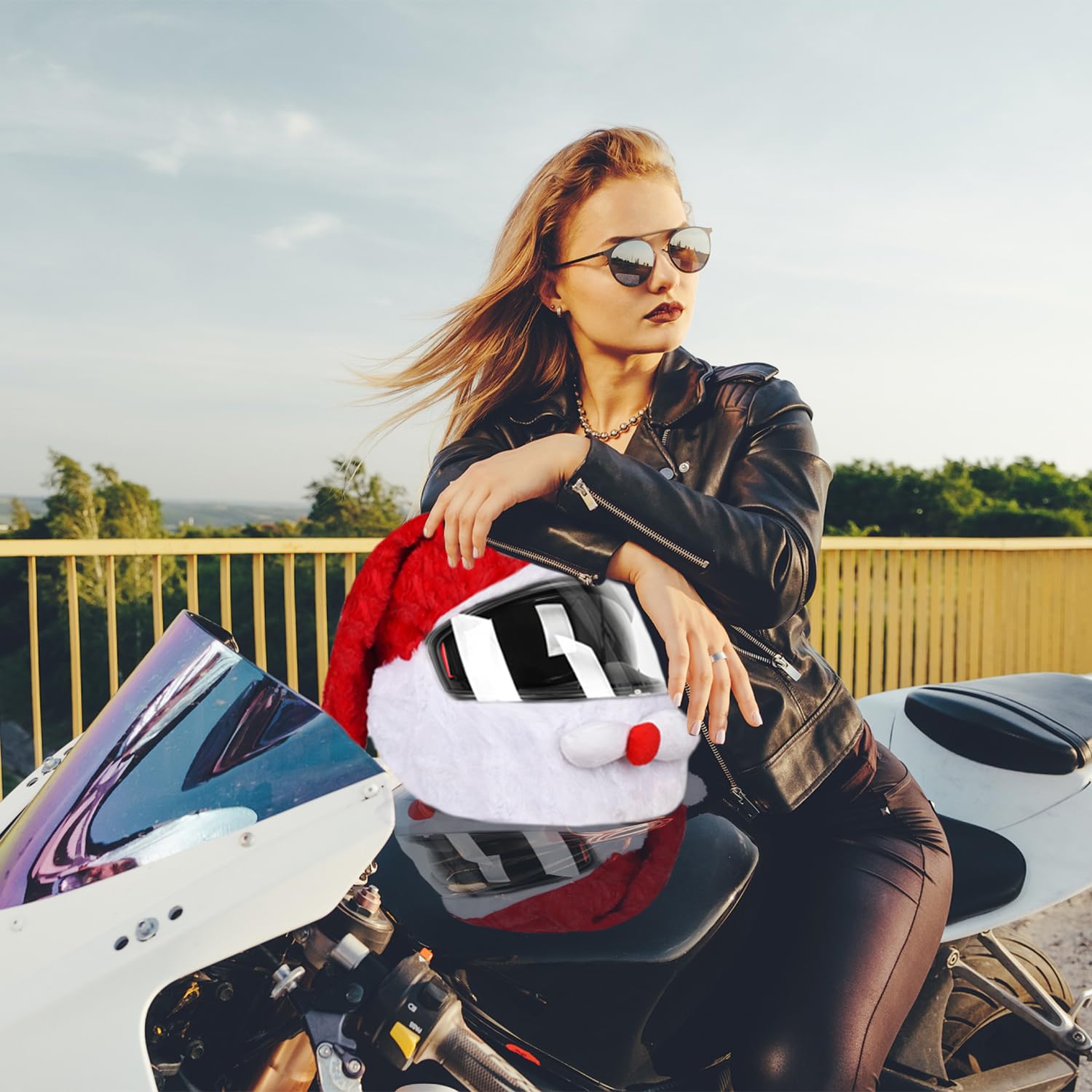 NAUZE Christmas Hat Motorcycle Helmet Cover Plush Helmet Cover Santa Claus Helmet Cover Protective Accessories for Motorcycle Helmets Decoration - Image 4