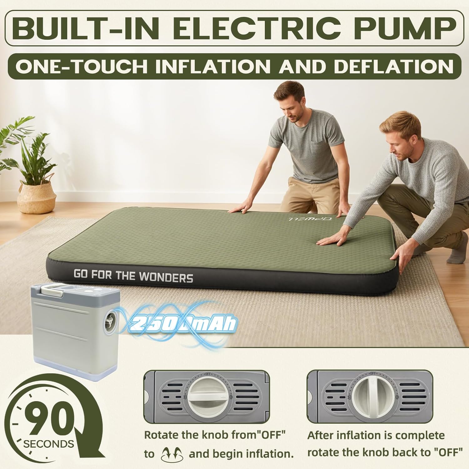 UPWELL Self Inflating Sleeping Pad 4.5" Thickness Camping Mattress with Solid Foam Double Sleeping Mat Portable Fast Inflation for Outdoor Mat Portable Roll Up，with air Pump