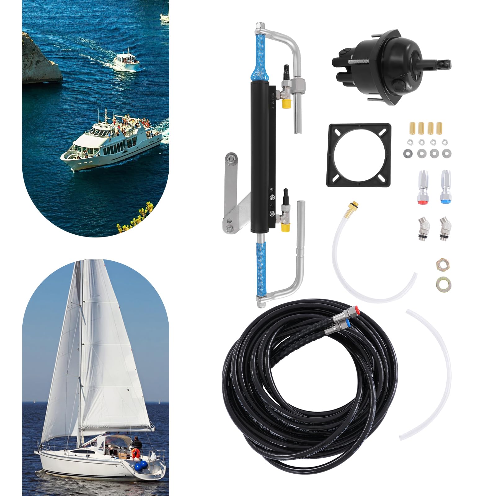 Kit de dirección hidráulica fueraborda 90HP 68CC sistema de dirección hidráulica con bomba hidráulica y manguera de aceite para barcos bajos, botes de agua plana