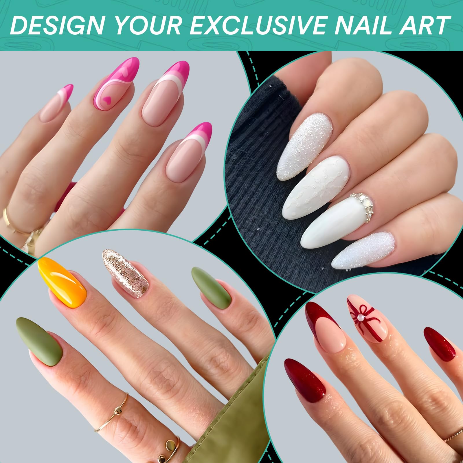 Alyvisun 550 Piezas Uñas Postizas Transparentes, 11 Tamaños Tips Uñas Falsa Con 240 Piezas Gel Uñas Pegatinas Kit, Artificial Puntas de Uñas Francesas con Caja para Mujeres Niñas Salones y DIY
