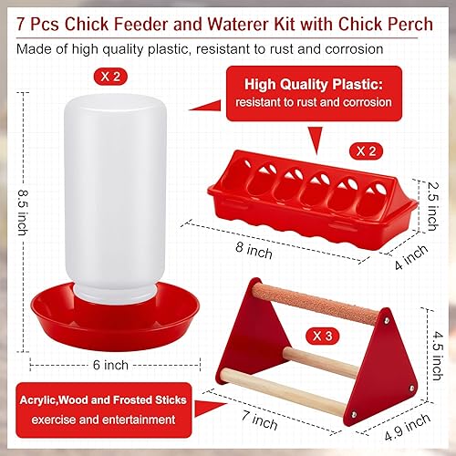 Miniatura 2 de Patelai Kit de alimentador y bebedero para pollitos de 7 piezas, suministros de alimentación con mini perca kit de inicio de pollo para gallinero y