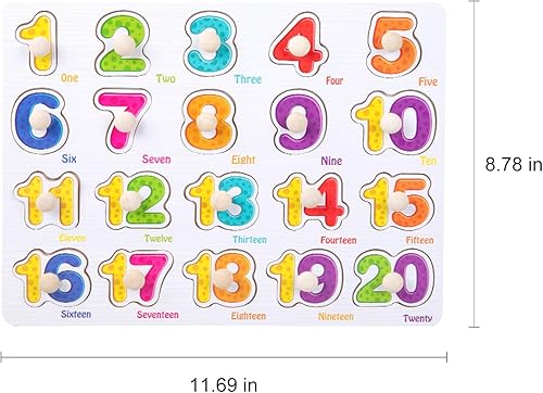 Miniatura 2 de Paquete de 2 rompecabezas de madera para niños pequeños de 1 a 3 años, rompecabezas de clavijas del alfabeto y números con tablero de dibujo,