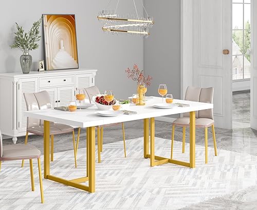 Tribesigns Mesa de comedor para 6 personas, mesa de cocina de granja para comedor, mesa rectangular industrial con patas de acero, marco de metal,