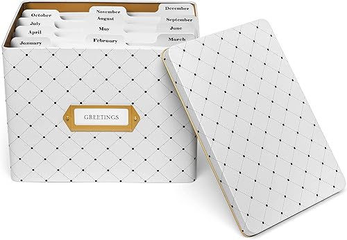 Vista 29 de Jot & Mark Juego de caja organizadora de tarjetas de felicitación, caja de lata decorativa para recetas, separadores de pestañas, tarjetas de Meadow