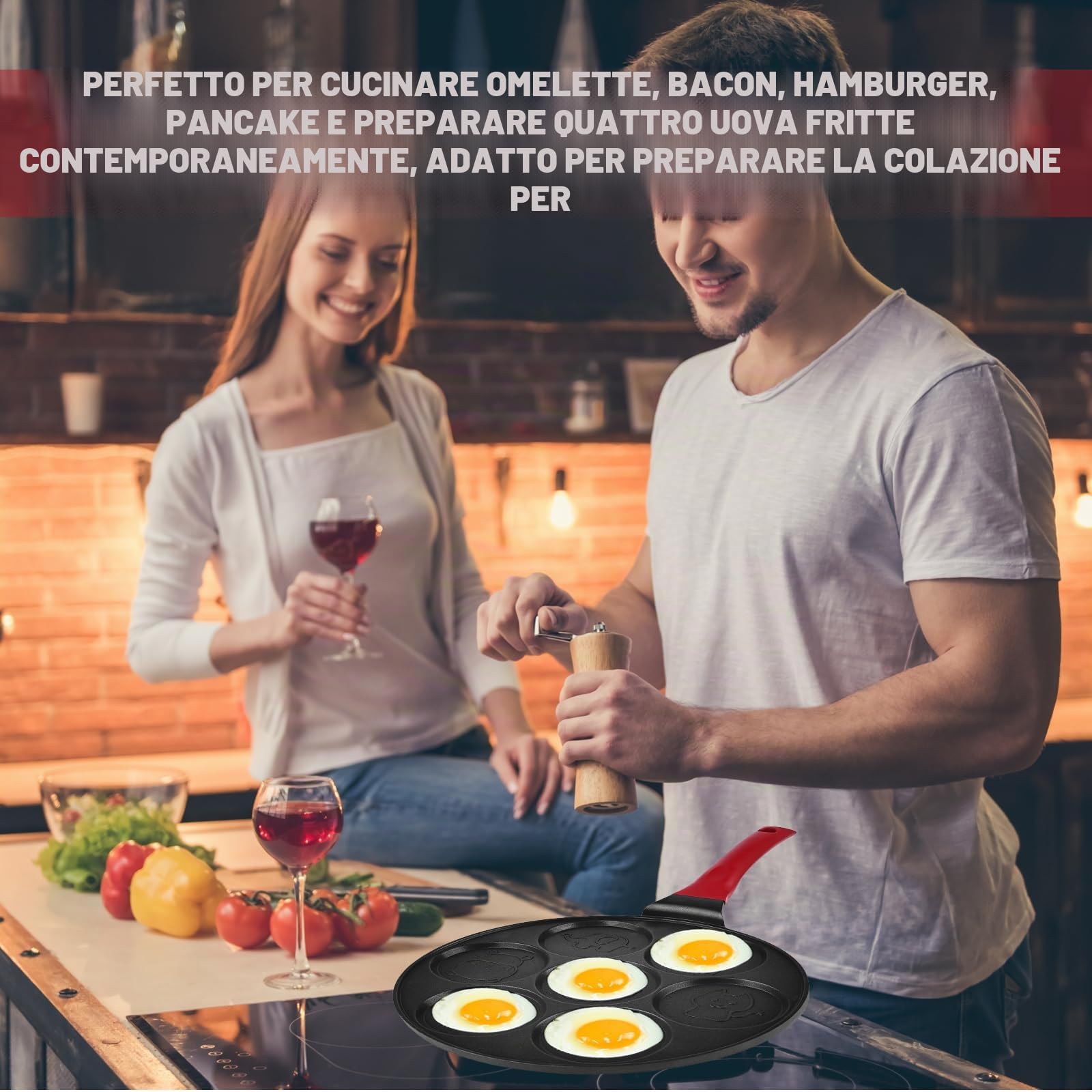 Padella Antiaderente per Pancake 26 cm con Sette Fori, Crepes Maker con Animale per Gas, Padella per Uova Fritte, Omelette, Frittelle, Hamburger