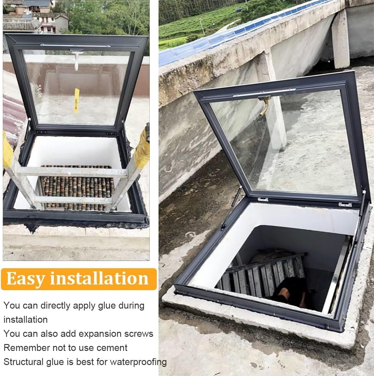 Skylight Roof Window, Sloped Flat Roof Lighting Well Window for Indoor Attic, Egress Roof Window(65x80cm/25.6x31.5in)
