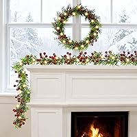 Vista 8 de Joyhalo Guirnalda de Navidad con luces que funciona con pilas, guirnalda de Navidad iluminada con 20 luces LED de bayas rojas de 5.6 pies