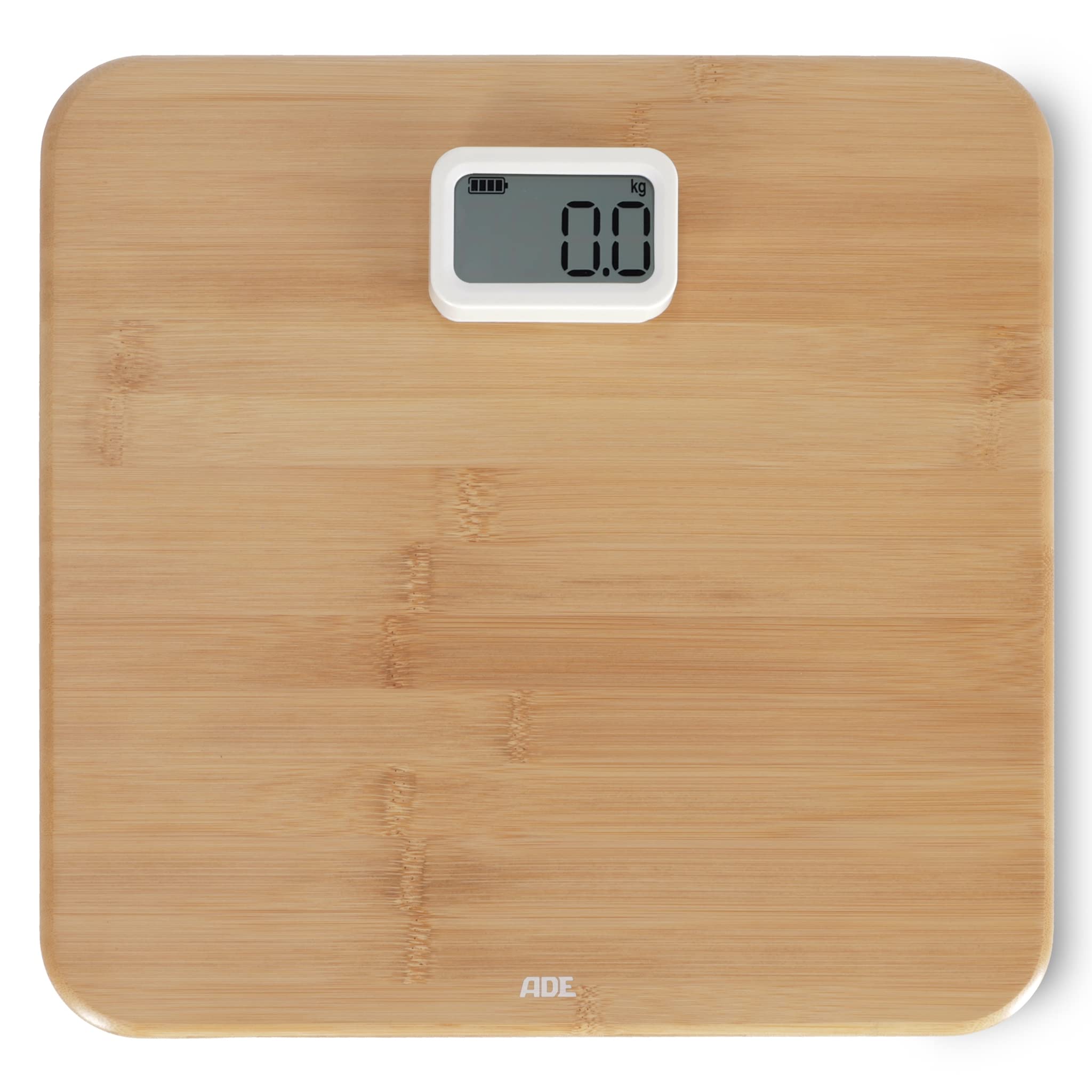 ADE Pèse-personne numérique | Sans piles avec dynamo | Pèse-personne écologique avec surface de pesage en bambou renouvelable | Jusqu'à 150 kg