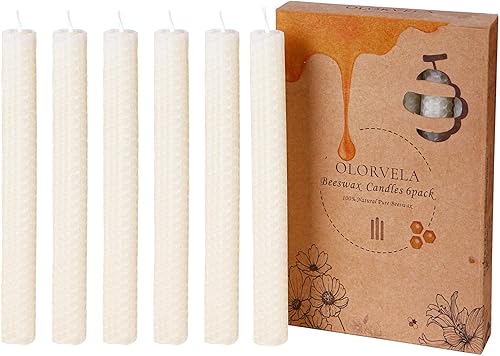 olorvela Velas de cera de abeja hechas a mano paquete de 6 velas enrolladas a mano hechas de cera de abeja 100 pura aroma natural crema 8 pulgadas