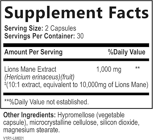 Miniatura 9 de Built by Nature Lion's Mane 10,000 mg - Suplemento de hongo extra fuerte para apoyo cerebral nootrópico - Enfoque, memoria y función cognitiva - Sin