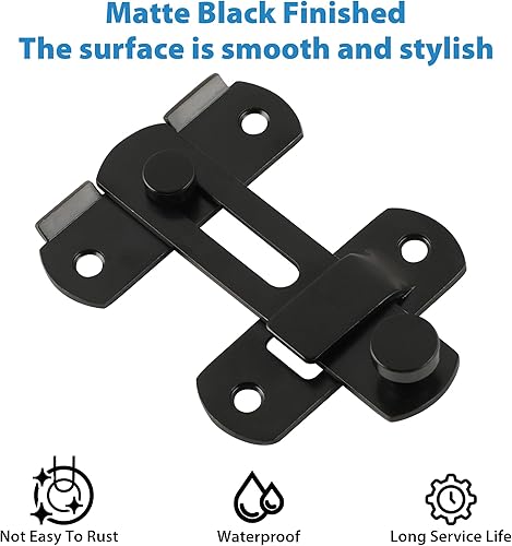 Miniatura 6 de Alise Cerradura de puerta de seguridad para valla de madera de granero MS9500-B, acero inoxidable SUS304 resistente, negro mate