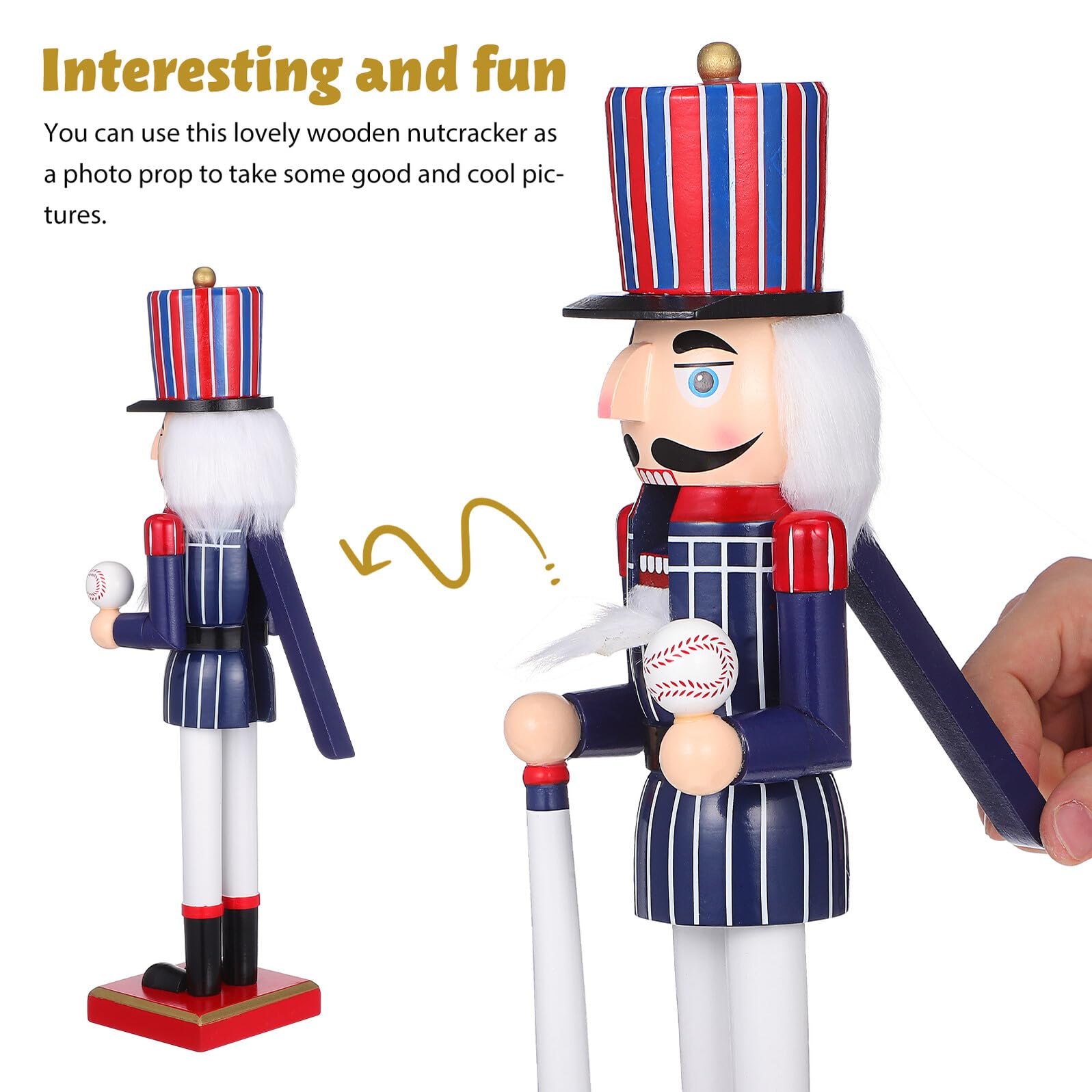 Holz Nussknacker Figur im Sportstil Nussknacker aus Holz mit Baseball-Motiv Handpuppe für Dekoration zu Hause oder Büro