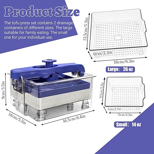 Miniatura 2 de Prensa de tofu apta para lavavajillas con molde de 2 tamaños, paño de queso y bolsa, prensa de tofu ajustable con bandeja de goteo, fabricante de
