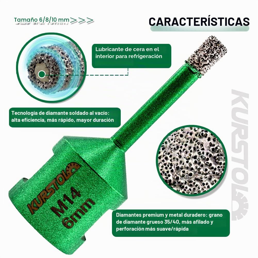 Brocas Diamante Porcelanico Kit 13PCS - 6/8/10/20/32/35/55/68/100mm Brocas, 20mm Fresa, 50mm Broca Chaflan, 125mm Disco Diamante, Adaptador para Azulejo de Cerámica Porcelana Mármol Granito