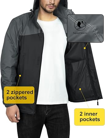 33,000ft Mens Waterproof Jackets Outdoor Windproof Lightweight Rain Jacket