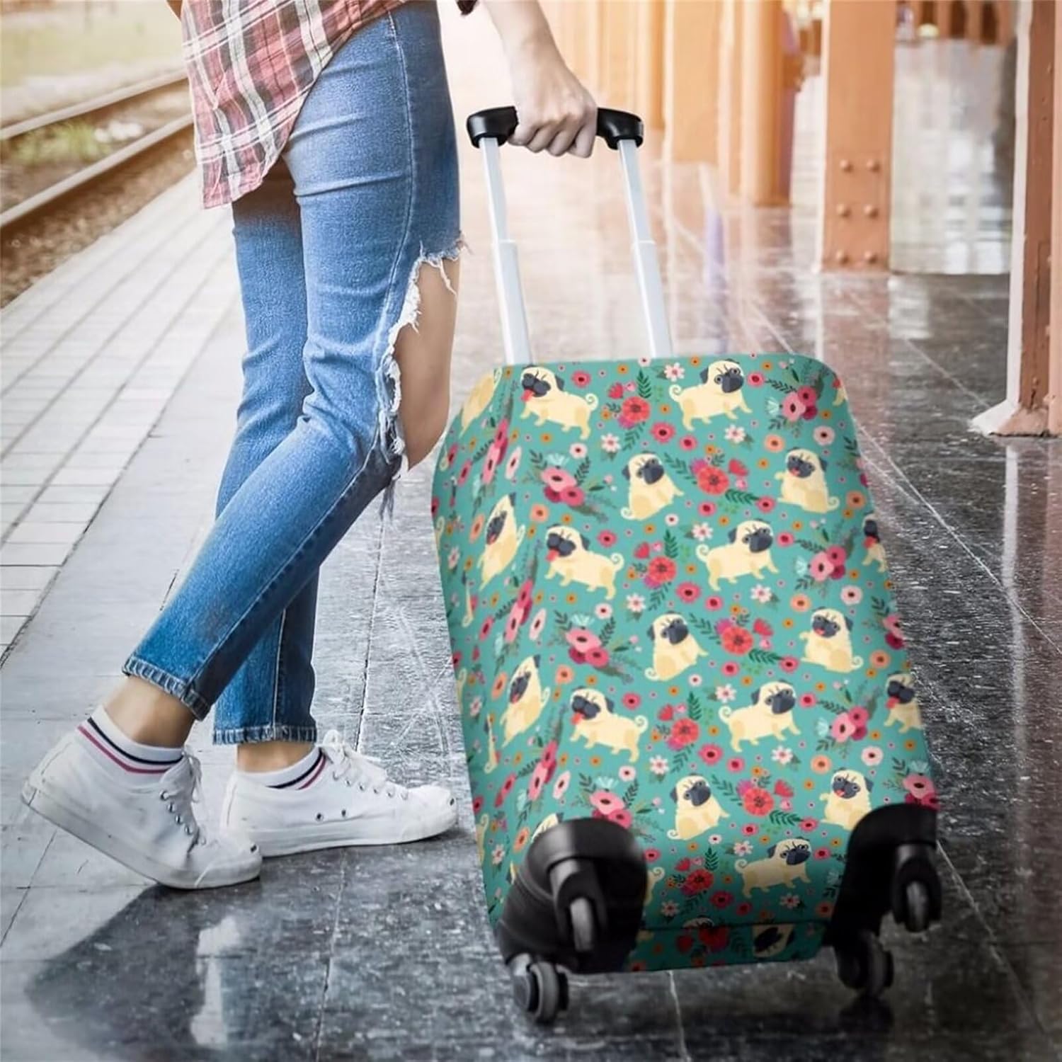 DISNIMO Ice Cream Corgi Luggage Cover Anti-scratch Suitcase Cover Protector for Travel 25-28 Inch Baggage Covers for Women Girls
