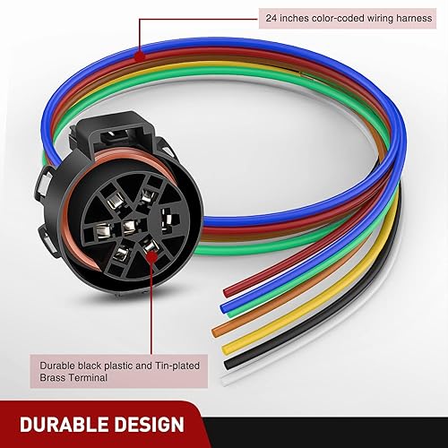 Miniatura 6 de Nilight USCAR - Arnés de cableado para remolque de 7 pines, accesorios de conector de 7 vías, 24 pulgadas, paquete de remolque de fábrica, enchufe