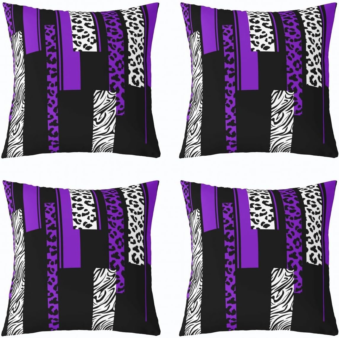 Feelyou Leopard Zebra Reversible Throw Pillow Covers 24 x 24-Inch Kids Cheetah Purple White Black Pillow Covers Home Decor for Animal Print Square Cushion Covers Set of 2 Safari Geometric