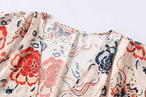 Miniatura 2 de olrain - Cárdigan tipo kimono suelto informal con manga 34 de gasa transparente con estampado floral para mujer