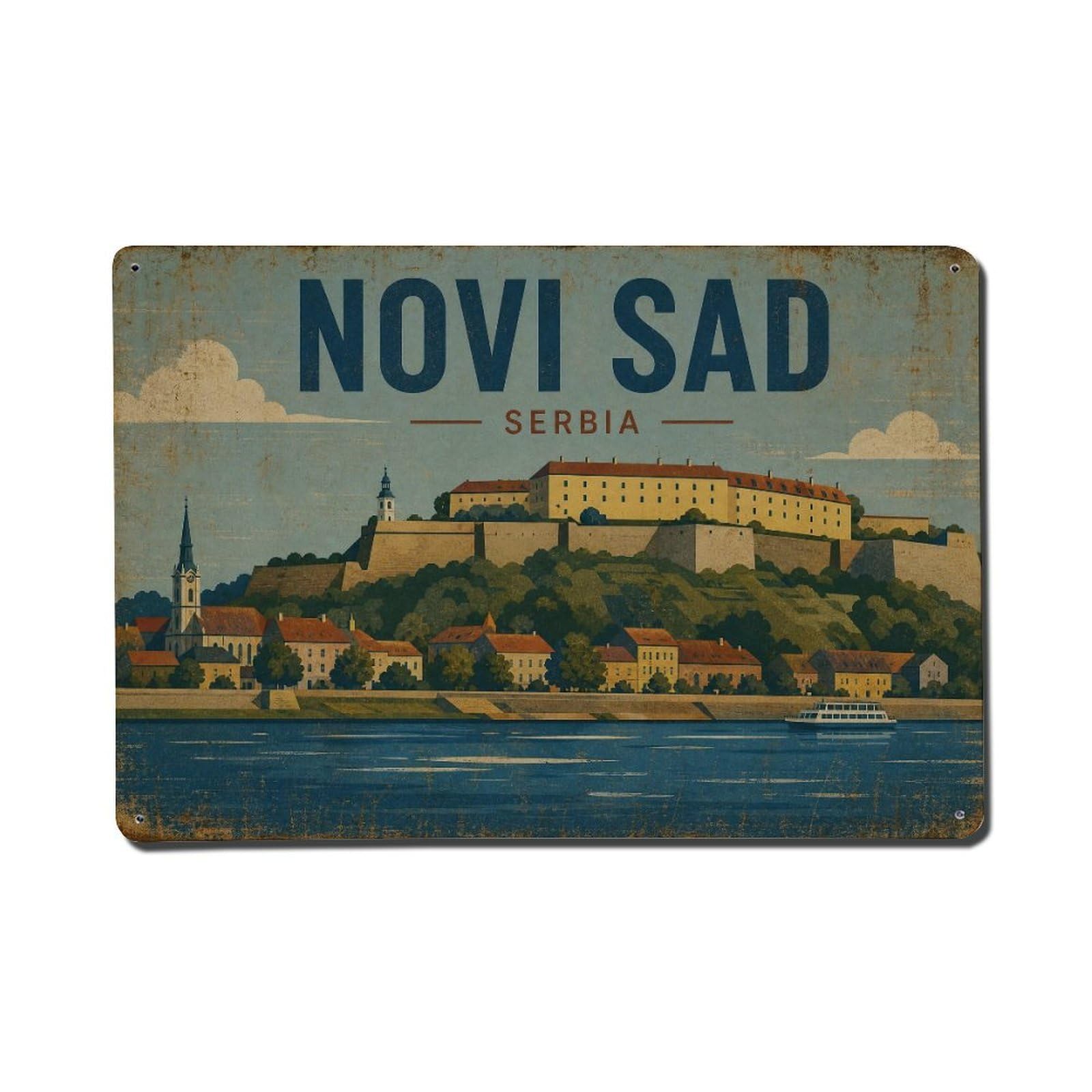 Vintage Travel Serbia Novi Sad Metal Tin Sign