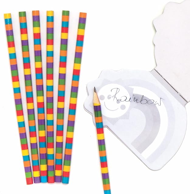Baker Ross AT962 Rainbow Pencil Set - Pack of 12, Ideal for Kids School Set, Homework, School Classwork, Party Bag Filler and Small Gifts