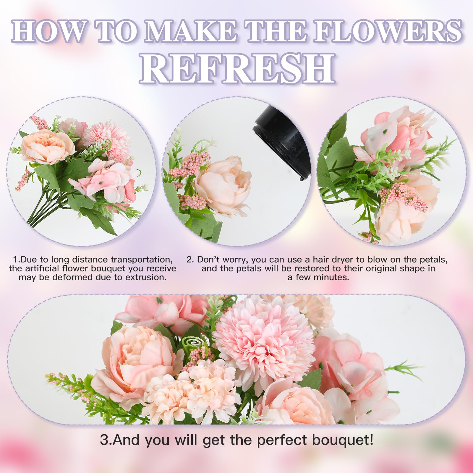 ASTRYAS Künstliche Blumen – 4 Sträuße Weiß, Chrysanthemen & Rosen, Für Deko & Tafel