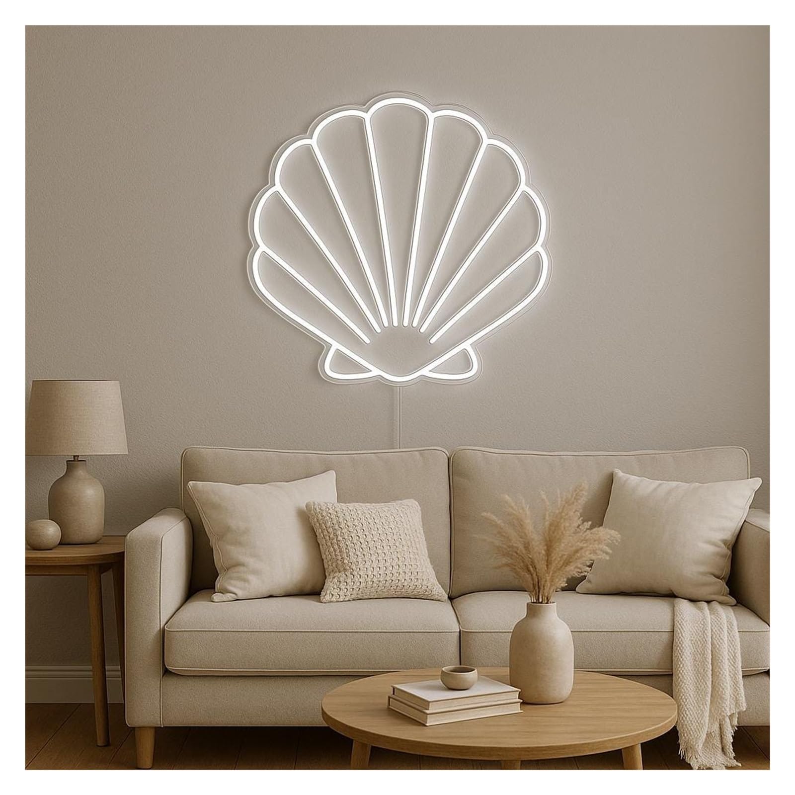 Shouxi C Sign Lamp Seashell Neon Sign, Suitable For Living Room Wall Decor With Dimmable 51Cm
