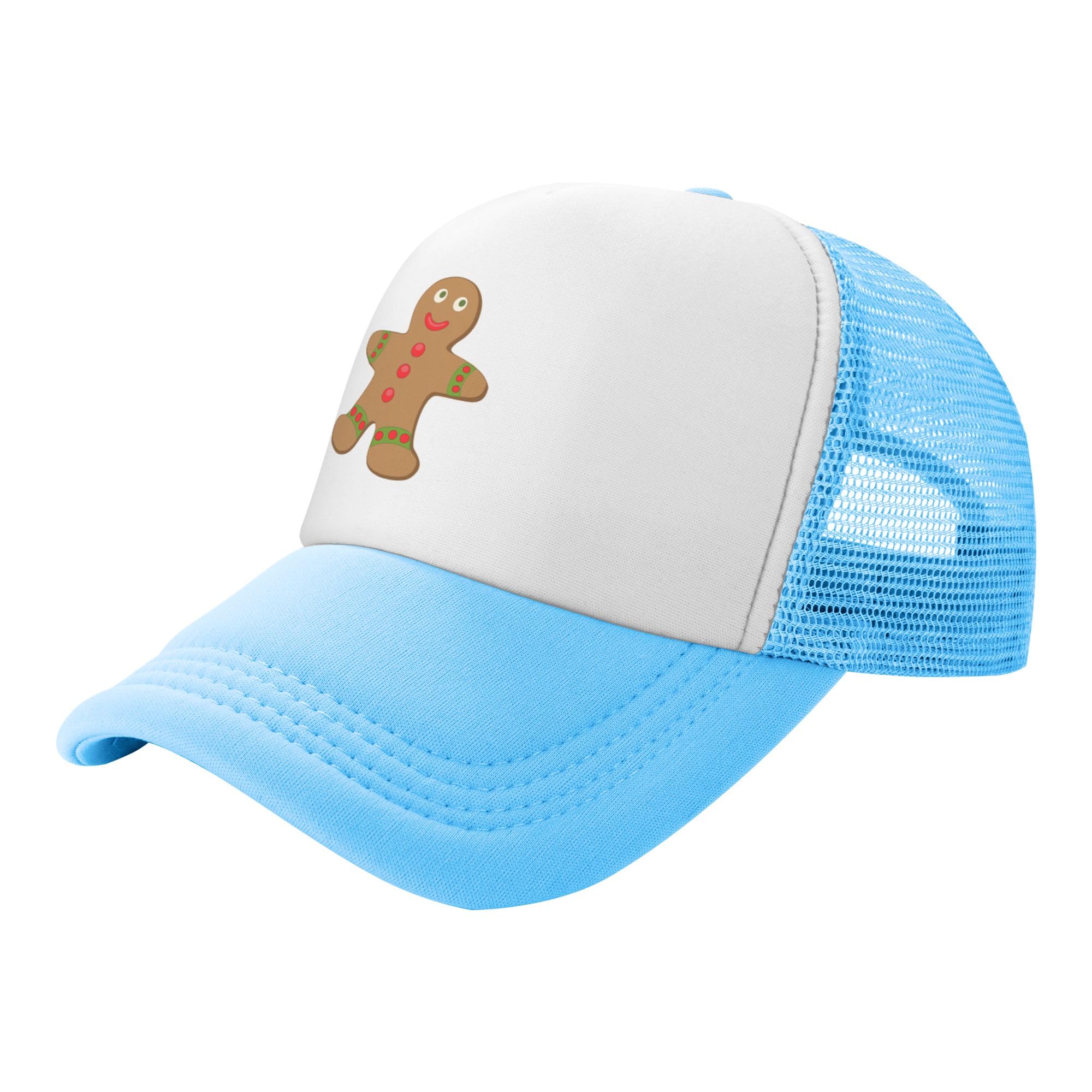 Christmas Gingerbread Lightweight Mesh Baseball Hat Fishing Sun Cap Outdoor Casual Cap Sky Blue