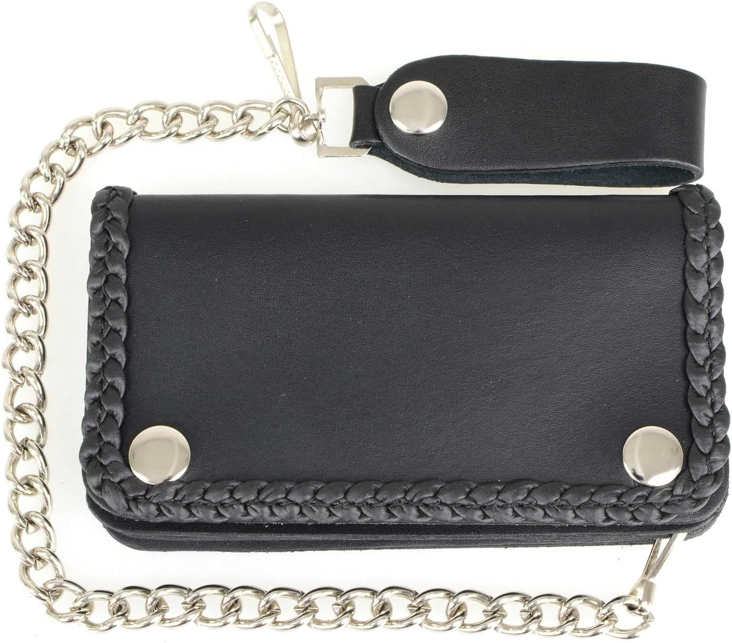 Milwaukee Leather MLW7865 Men's 7" Black Soft Premium Cowhide Leather Tri Fold Wallet w/Anti-Theft Stainless Steel Chain