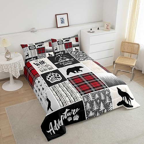 Miniatura 3 de Juego de edredón de ciervos y cuernos de ciervo, juego de ropa de cama de Navidad con patas de oso y pinos para decoración de habitación de niños,